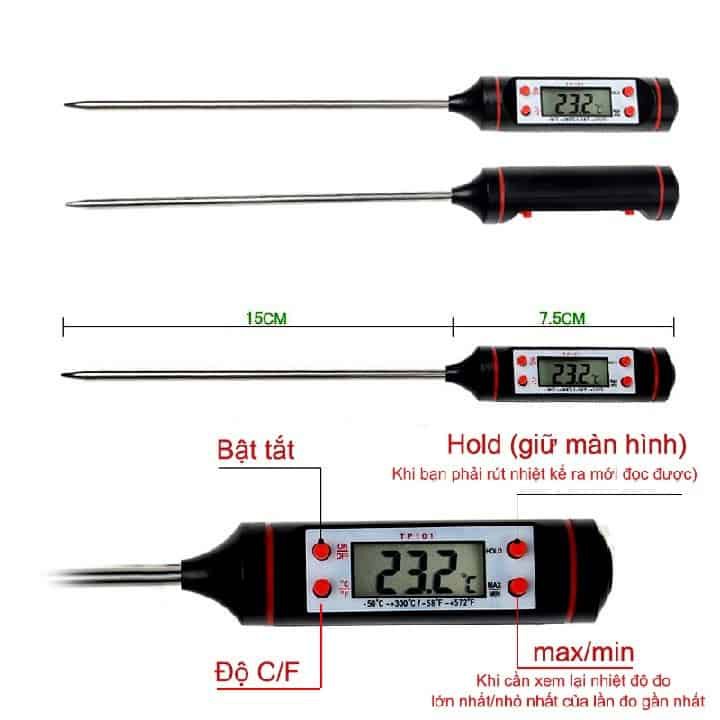 Que đo nhiệt độ sữa,nước TP101-Nhiệt kế thực phẩm-Máy do nhiệt độ nước