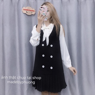 Đầm yếm suông 6 cúc đen