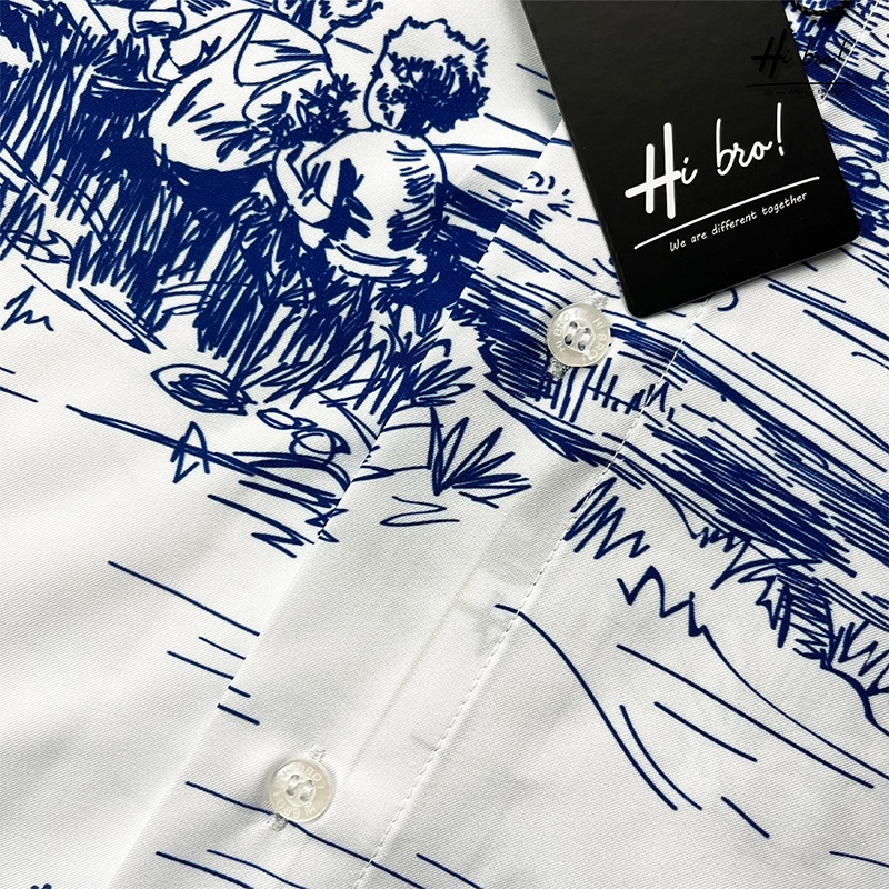 Áo sơ mi nam tay ngắn họa tiết HIBRO chất vải lụa Kate Mỹ cao cấp mềm, mịn, mát không nhăn và không bong tróc - MÃ H06