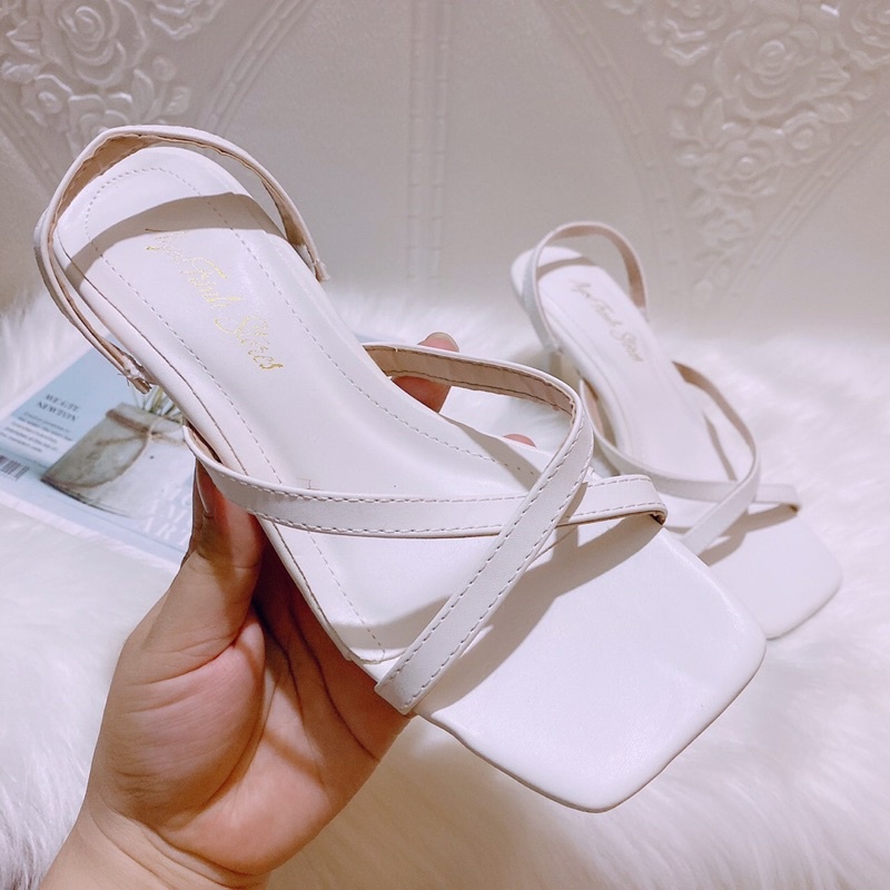 Săn sale | Sandal cao gót công sở quai mảnh chéo số 3 da lì gót nhọn 6p cực thanh mảnh tôn chân chị em nào cũng mê
