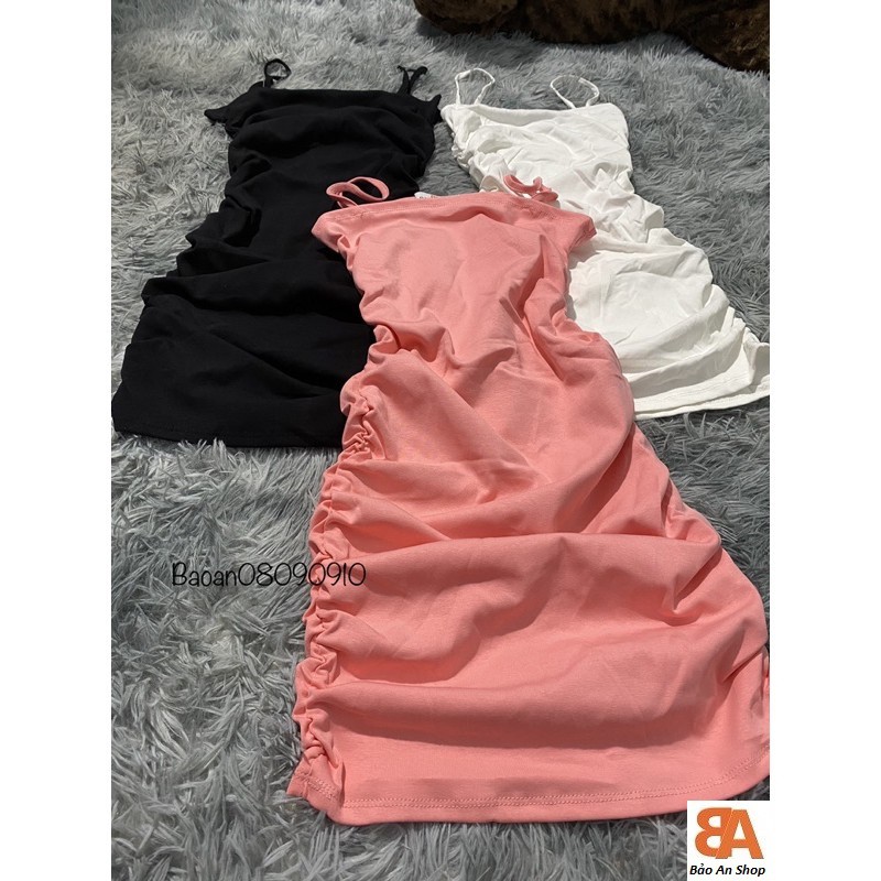 Đầm 2 dây ôm body nhún sườn chất vải thun Borip Free Size dưới 53kg dành cho nữ | BigBuy360 - bigbuy360.vn