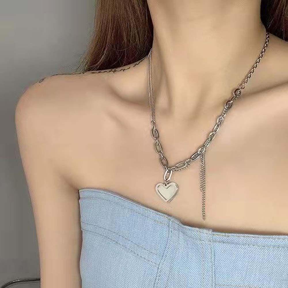 FORBETTER Dây Chuyền Choker Bằng Thép Không Gỉ Mặt Trái Tim Phối Tua Rua Thời Trang Cho Nữ