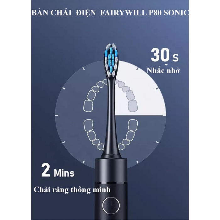 Bàn chải đánh răng điện Sonic Pro Fairywill P80 từ Đức, kèm 8 đầu bàn chải siêu mềm
