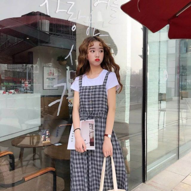[QUÀ TẶNG LÀ KHẨU TRANG BẠN NHÉ] Váy yếm kẻ caro 2 dây có dây buộc siêu đáng yêu | BigBuy360 - bigbuy360.vn