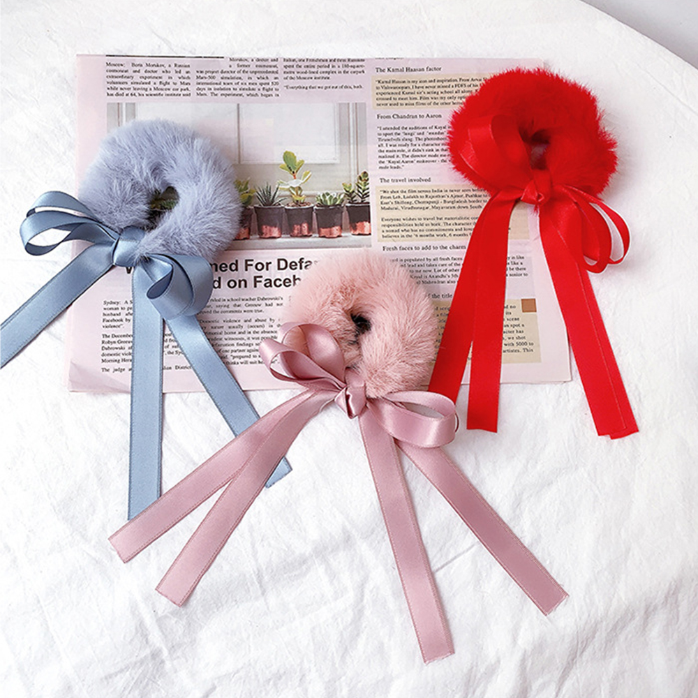 Dây Buộc Tóc Co Giãn Phối Lông Thời Trang Cho Nữ