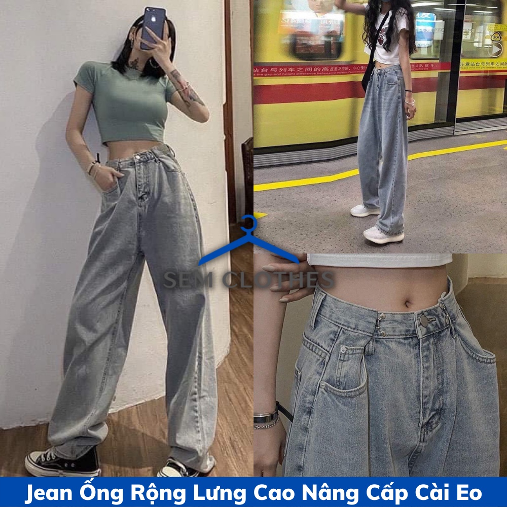 Quần bò ống rộng nữ ,quần jean nữ ống suông unisex nam hàn quốc màu xanh nhạt kèm cài eo tiện lợi uzllang SEM CLOTHES