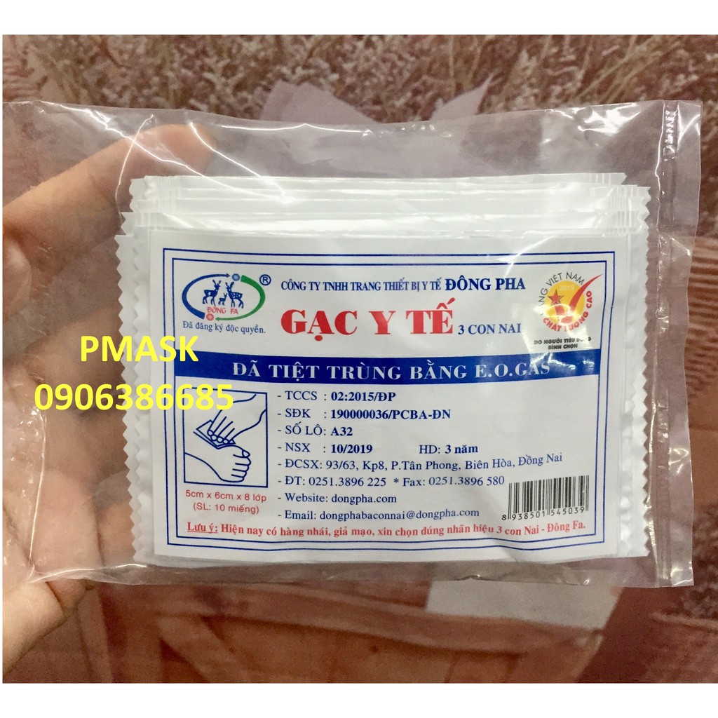 Gạc y tế tiệt trùng Đông Pha 5x6 / 8x9cm (Gói 10 miếng)