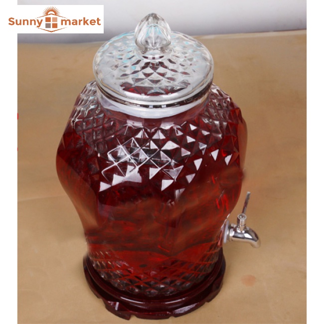 Bình ngâm rươu sâm thủy tinh kim cương 8833 dung tích 5,5 lít có van