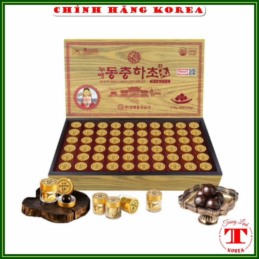 Đông trùng hạ thảo hộp gỗ vàng 60 viên thượng hạng - Khóa rùa xịn - Tăng đề kháng, thải độc gan, bổ thận - tranglinh