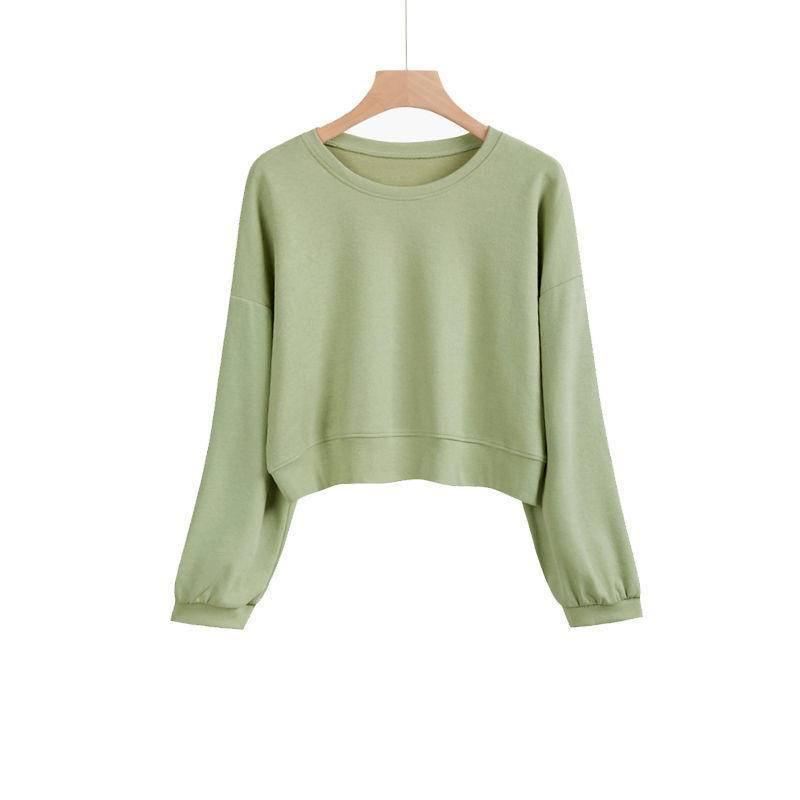 Women Sweatshirt Korean Version Solid Color Plus Size Sweatshirt Temperament Round Neck Long Sleeve Fashion Loose Top