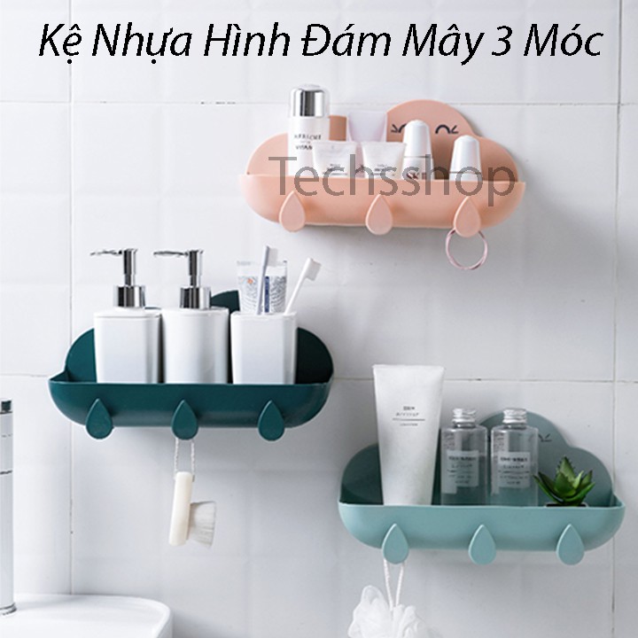 Kệ Nhà Tắm Dán Tường Hình Đám Mây Kèm 3 Móc