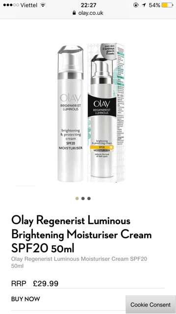 (Hàng UK) Kem Ngày Olay regenerist luminous trắng da và bảo vệ da với spf20