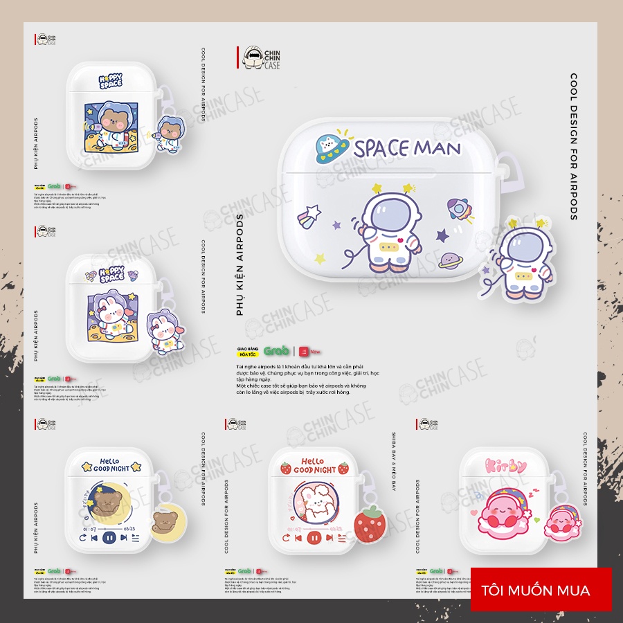 Vỏ Airpod 1/2/Pro Nhựa Dẻo Trong Suốt Hình Space Man Case Airpods Hoạt Hình Dễ Thương - Chinchin Case