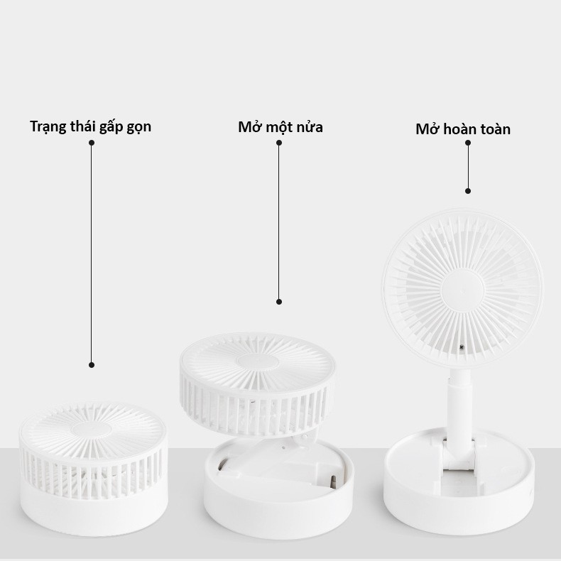 Quạt mini tích điện để bàn gấp gọn tiên lợi với 3 tốc độ gió - Pin Trâu, 7 cánh quạt siêu mát