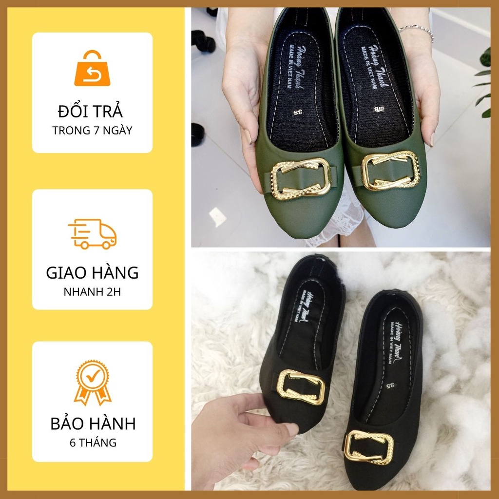 [FREESHIP] Giày Nữ, Giày Đế Bệt Nữ Mũi Nhọn Đính Khóa Vuông Xinh Xắn Da Mềm Đi Êm Chân. Giày Hoàng Thanh Dn81