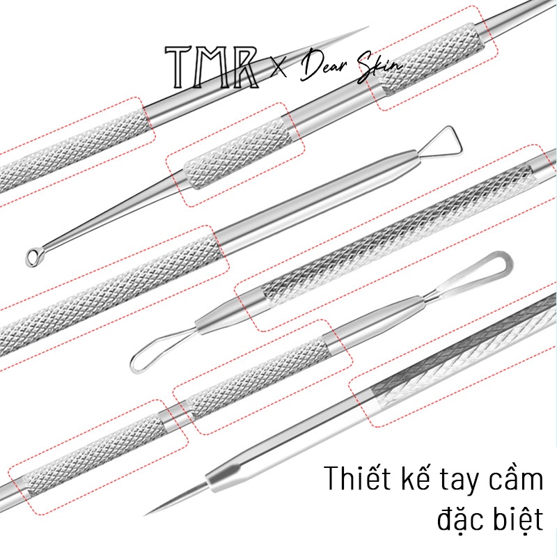 Cây nặn mụn 2 đầu + Nhíp gấp mụn chính xác dễ dùng chính hãng TMR thép không gỉ