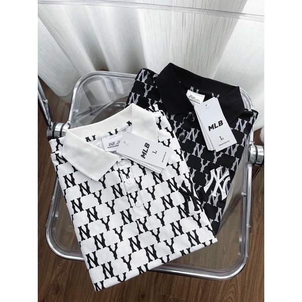Váy polo nữ NY ngắn tay cổ sơ mi hot hít MLB năng động thể thao dáng xuông dễ mặc thoải mái xuất dư 2 màu đen trắng | BigBuy360 - bigbuy360.vn