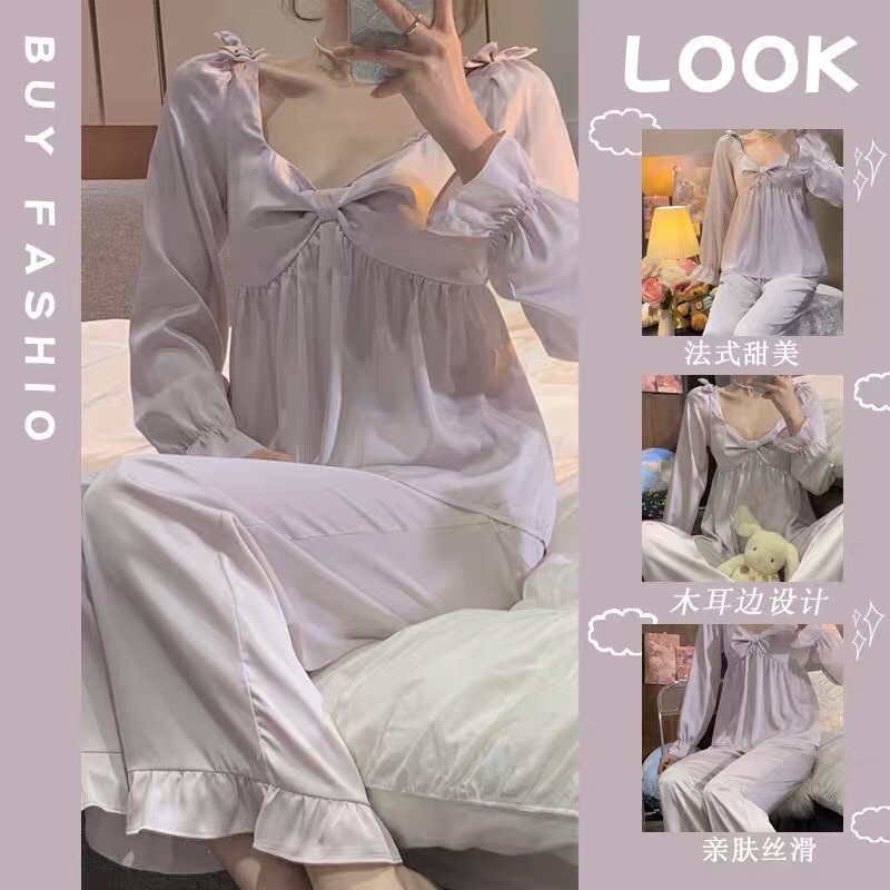 Bộ ngủ lụa bèo phối ren tiểu thư (có hình thật)