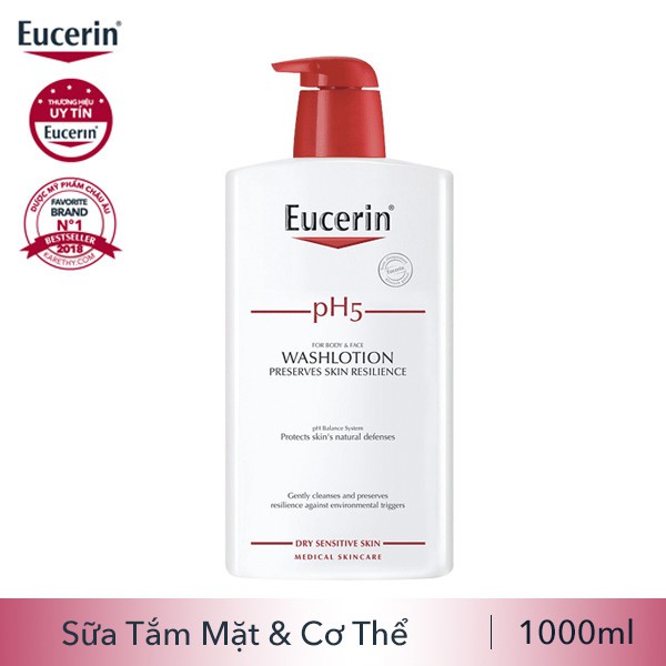 Combo Eucerin Sữa Tắm Dịu Nhẹ Washlotion pH5 1000ml &Sữa Dưỡng Thể Trắng Da UltraWhite+ Spotless SPF7 Body Lotion  250ml