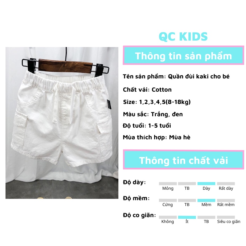 Quần kaki bé trai bé gái QC-KIDS, quần đùi cho bé túi hộp 10-25kg