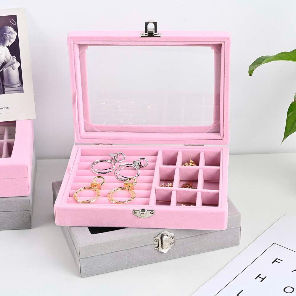 Hộp Đựng Trang Sức Màu Hồng Có Nắp Kính Chống Bụi Ốp