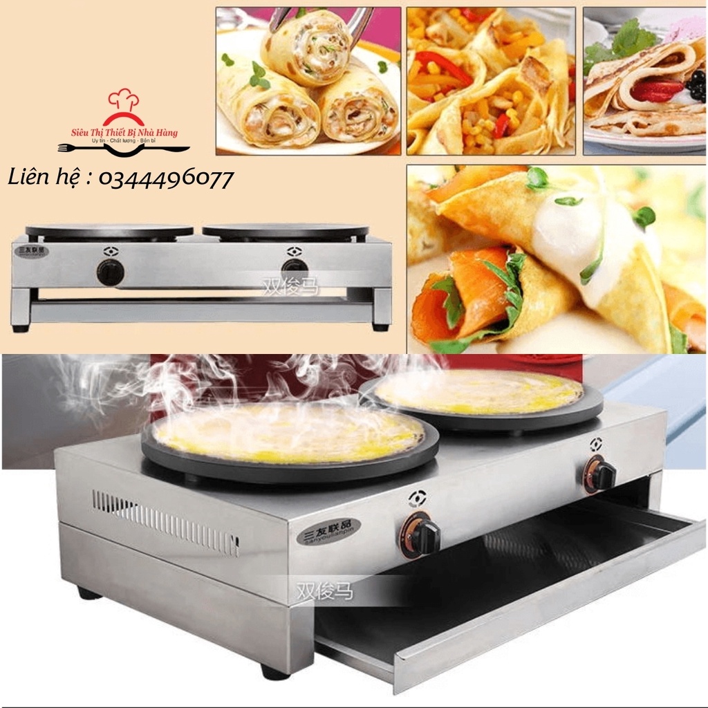 [Dùng ga] TẶNG XẺNG LẬT BÁNH, Máy làm bánh CREPE đôi dùng gas, mặt bếp chống dính - Máy làm bánh Crepe thái