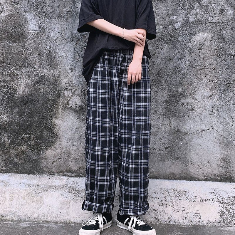 Quần kẻ caro suông đen unisex cạp lưng chun dưới 60kg - Lyza Store | BigBuy360 - bigbuy360.vn