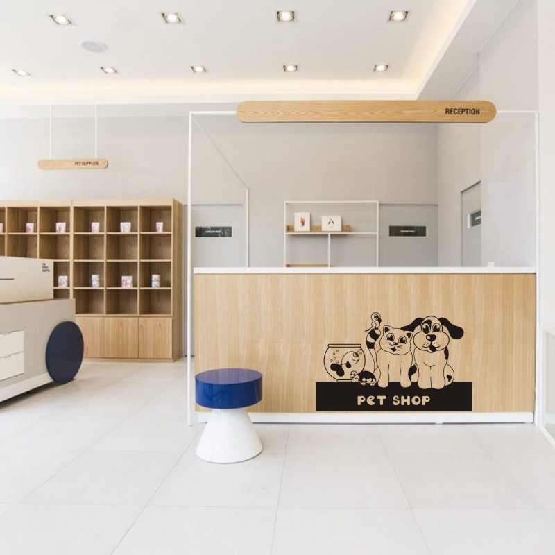 Miếng Dán Tường Vinyl Hình Chó Mèo Trang Trí Tiệm Salon