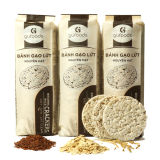 Bánh gạo lứt ăn kiêng, tập GYM GUfoods (500g = 54 bánh) - Các vị Yến mạch,Tím than, Huyết rồng, Hạt chia, Hạt quinoa