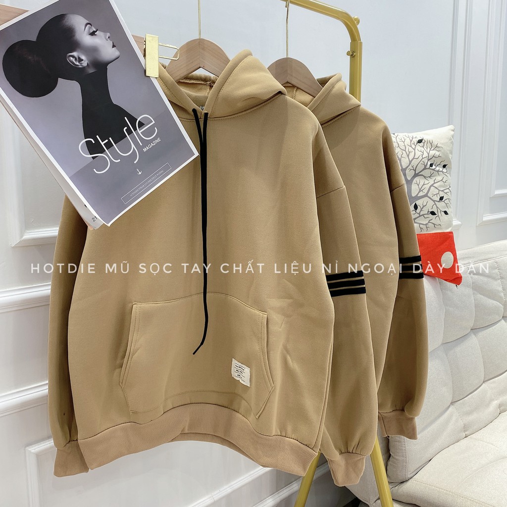 Áo Hoodie Nữ☘️HÀNG HOT☘️ Áo Nỉ Bông Màu Nâu Phối Sọc Tay Unisex | BigBuy360 - bigbuy360.vn