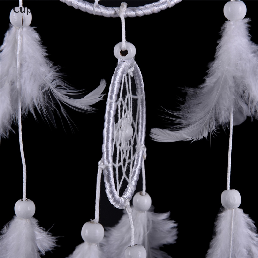 Dreamcatcher Đính Lông Vũ Màu Trắng Treo Tường Trang Trí