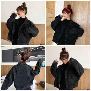 [Sẵn] Áo khoác nữ jean đen form rộng cá tính ulzzang
