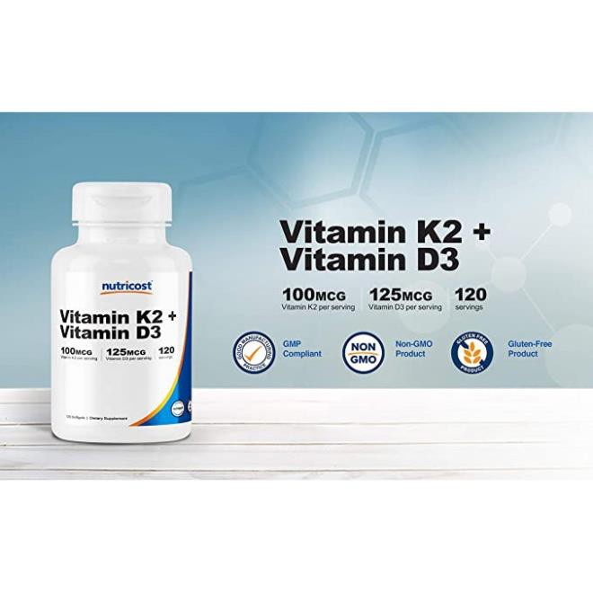 Thực Phẩm Chức Năng NUTRICOST Vitamin D3 K2, Tăng Sức Đề Kháng, Bổ Xương Khớp Authentic