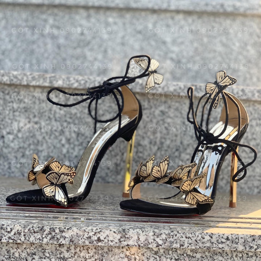 Giày cao gót sandal đính bướm cột dây sành điệu