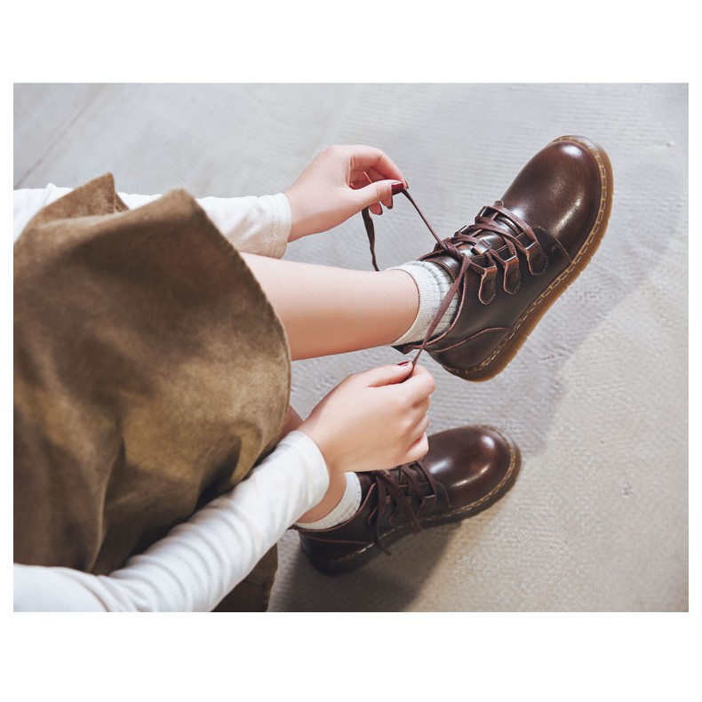 Giày bốt Martin phong cách Nhật Bản gót thấp 3cm màu trơn ❤Có màu nâu và đen❤