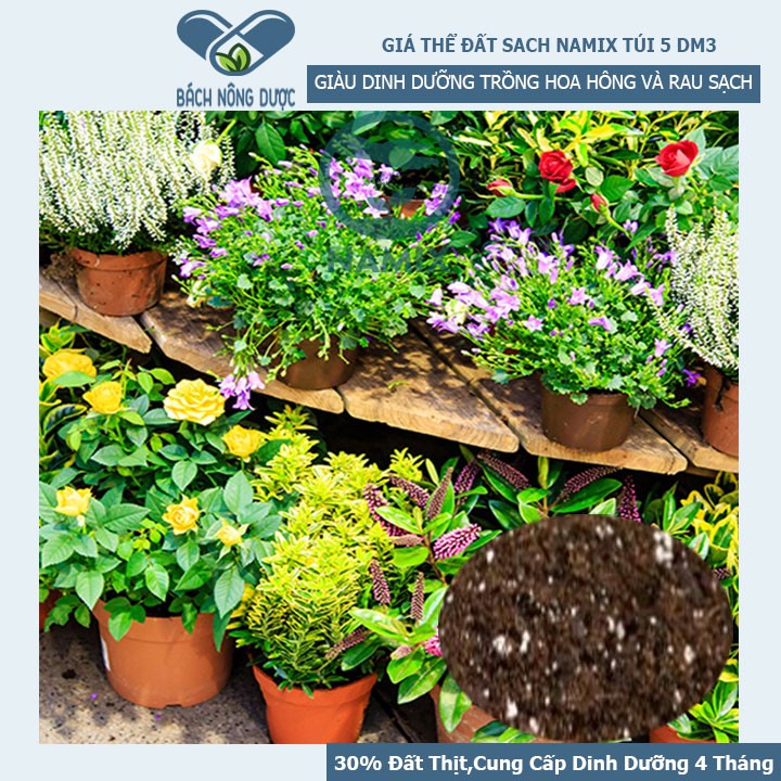 Đất Sạch Potting Mix Namix Cao Cấp Giàu Dinh Dưỡng Chuyên Dùng Trồng Cây, Rau, Hoa  Túi 5 dm3
