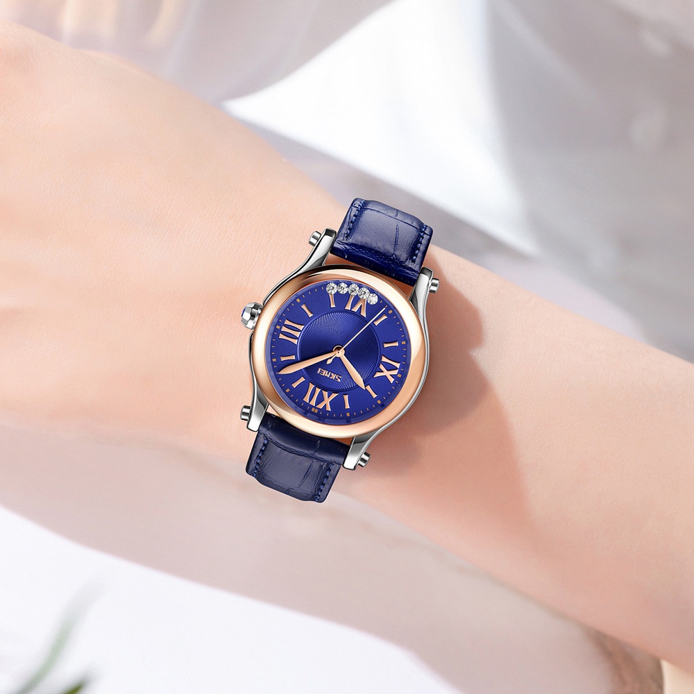 Đồng Hồ Analog Máy Quartz Mặt Đính Hột Xoàn Dây Da SKMEI 9265