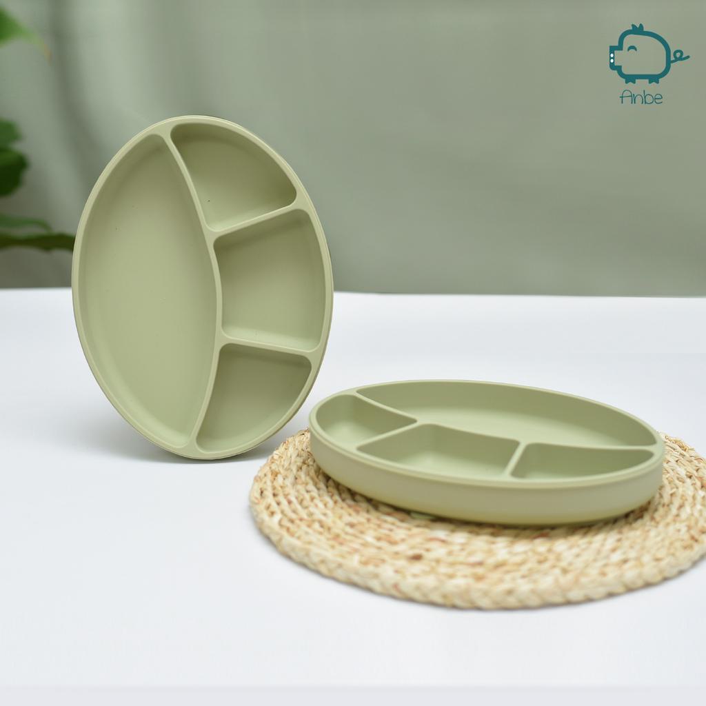 Combo khay thìa dĩa ăn dặm silicone cho bé ANBE Việt Nam kèm nắp đạt kiểm định an toàn chất lượng cao ABKT