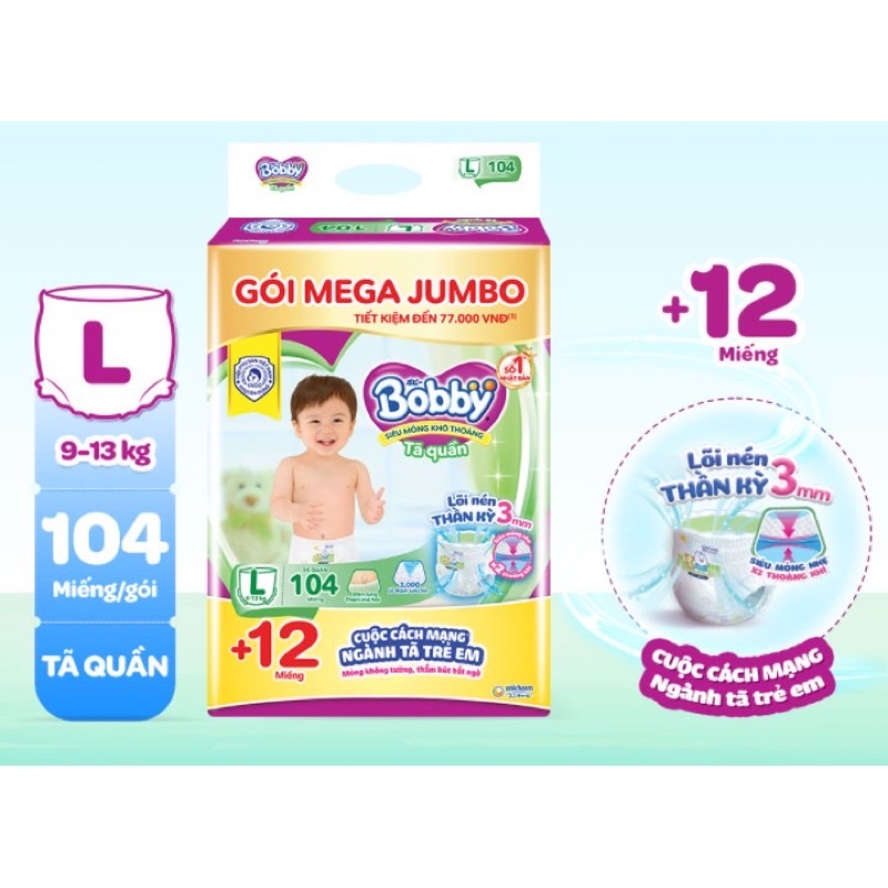 [HÀNG TẶNG]Tã quần Bobby mới Mega Jumbo M120/L104/XL96/XXL88