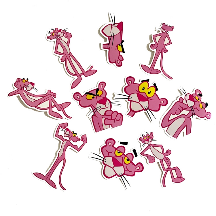 Set 10 sticker chú báo hồng dán trang trí ván trượt/ laptop