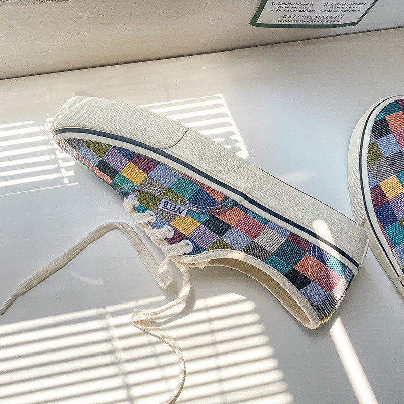 [Mã FAGREEN245 giảm 10% tối đa 30k đơn từ 99k] Giày Vải nữ dây buộc Kẻ ô nhiều màu hot hit 2020 | BigBuy360 - bigbuy360.vn