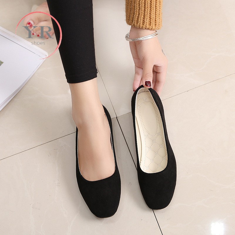 Plus Giày Búp Bê Da Lộn Mũi Tròn Size Lớn 35-43 Cho Nữ