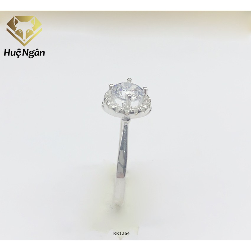 Nhẫn bạc 925 Huệ Ngân - 4 chấu viền đá tròn RR1264