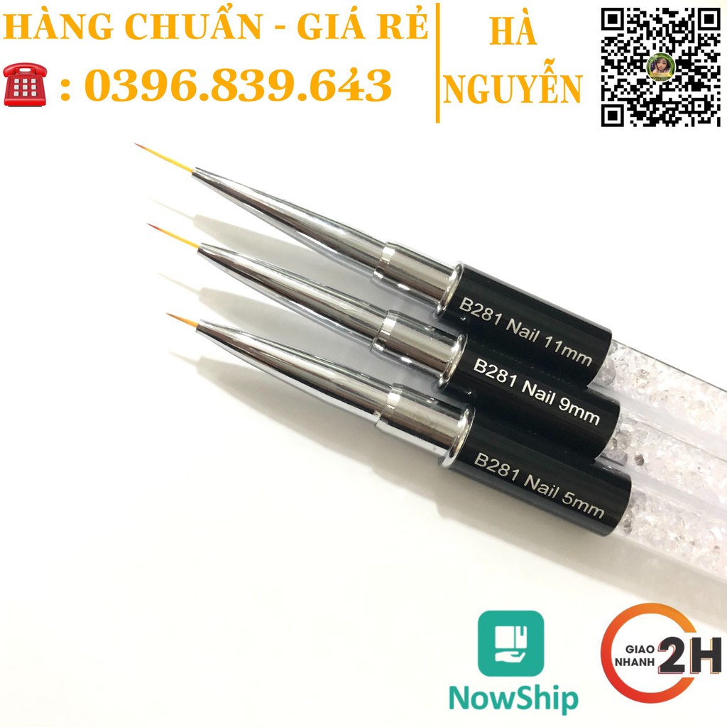 Cọ Vẽ Nét B281 - Cọ Râu vẽ Nét Cán Đá 3 size 5mm 9mm 11mm