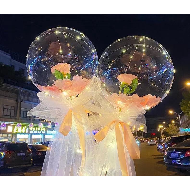 Bóng Bơm Hơi Hình Hoa Hồng Bobo Trong Suốt Trang Trí Tiệc Cưới/Sinh Nhật/Valentine