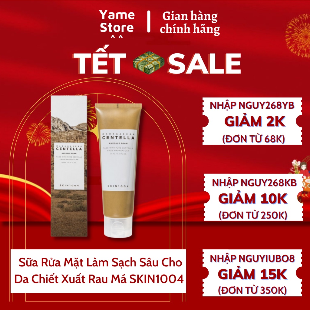 Sữa rửa mặt Centella cho da mụn rau má Skin1004 Hàn Quốc cấp ẩm giảm mụn loại bỏ bã nhờn kiềm dầu 125ml