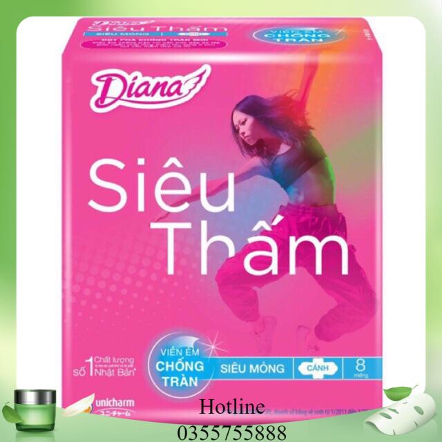 Lốc 6 Gói Băng Vệ Diana siêu mỏng cánh (8 Miếng/Gói).