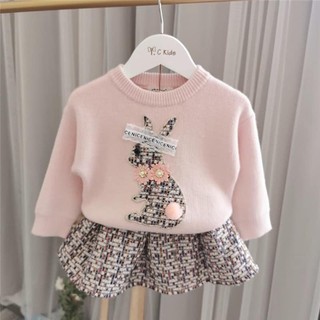 Set chân váy dạ kèm áo len thỏ