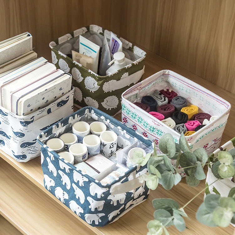COMBO 3 CHIẾC GIỎ ĐỰNG ĐỒ CANVAS GẤP GỌN TIỆN LỢI SIZE 20,5 x 13,5 x 16,5 cm