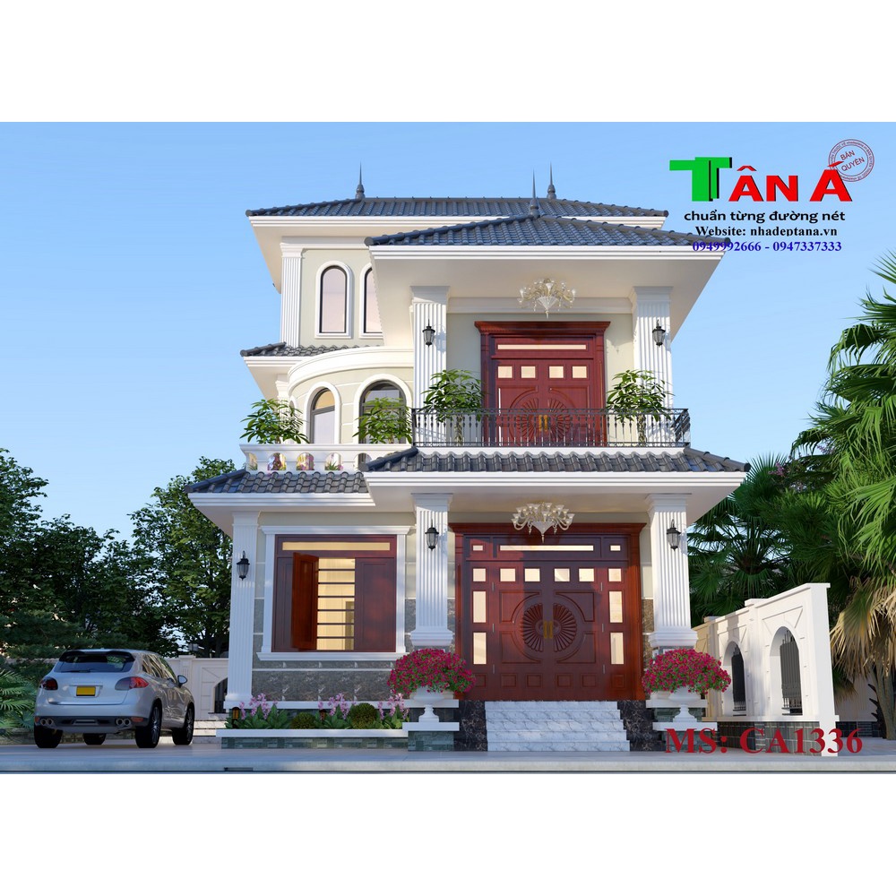 Thiết kế nhà đẹp 2 tầng 1 tum mái nhật ở Hà Nội